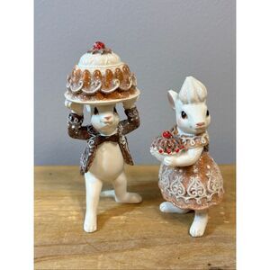 Whimsical gingerbread mice boy girl figurine